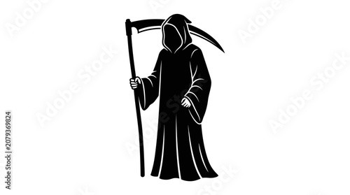 Photos Grim Reaper, Death Symbol, Black Vector Icon, Scythe Bearer Vector