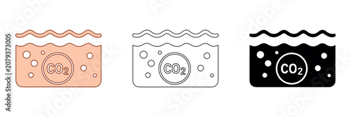 Foto Icon representing CO2 dissolved in water with bubbles and wavy surface