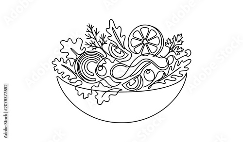 Elegant Continuous Line Salad Bowl Logo for Healthy Food and Delivery Brand