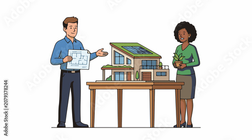Man and woman with house model.