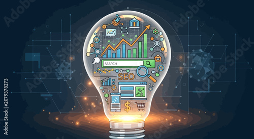 Innovative idea light bulb with graphs and charts.