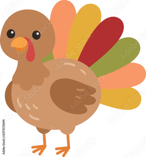 Cute cartoon turkey illustration for Thanksgiving celebrations and autumn themes, perfect for seasonal decorations and projects