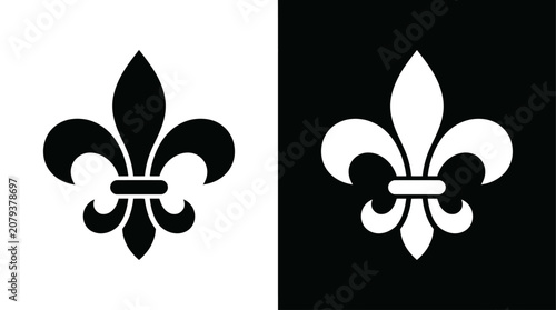 Obraz na płótnie Fleur-de-lis symbol showcased in a split black and white graphic design for minimal print background use