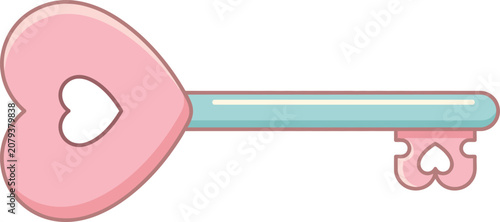 Romantic heart-shaped key with an intricate handle, perfect for love-themed designs and romantic gestures