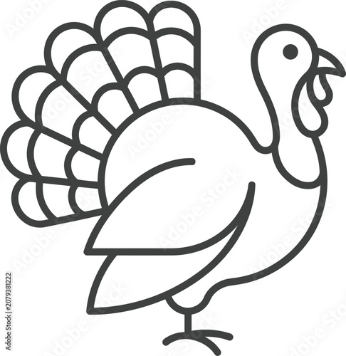 Minimalist Turkey Line Art Icon for Thanksgiving Day Design Vector Illustration