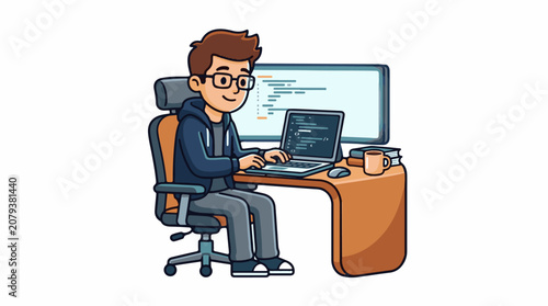 Man sitting at desk with computer.