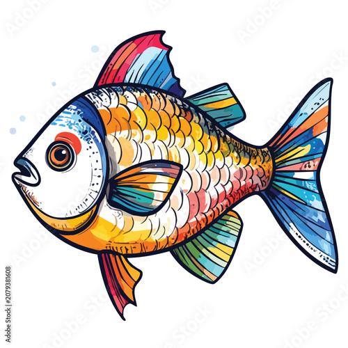 Colorful Hand Drawn Illustration of a Vibrant Tropical Fish.