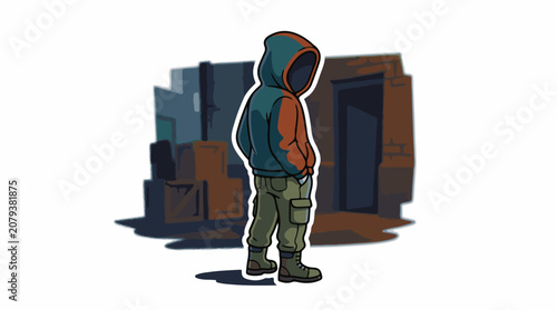 Person Wearing Hoodie Stands Alone Outdoors.