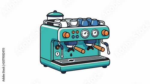 Teal espresso coffee machine illustration.