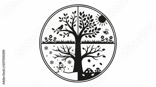 Tree Seasons Change Circle Icon Graphic.