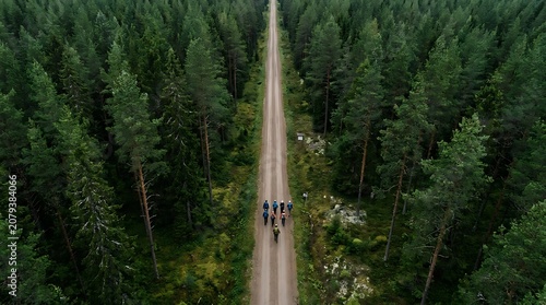  a straight gravel path dividing a dense coniferous forest