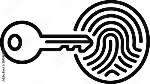 Biometric security icon showing key and fingerprint access concept