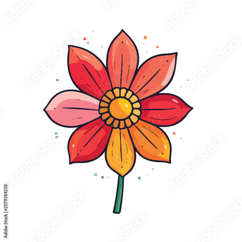 Vibrant Stylized Red and Orange Flower Illustration.