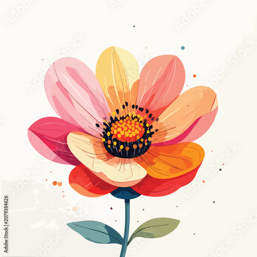 A vibrant watercolor illustration of a single colorful flower in full bloom.