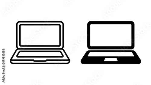 Obraz na płótnie Laptop Icon Comparison: A simple graphic featuring two laptop icons, one outlined and the other solid black, illustrating the concept of digital representation and technology
