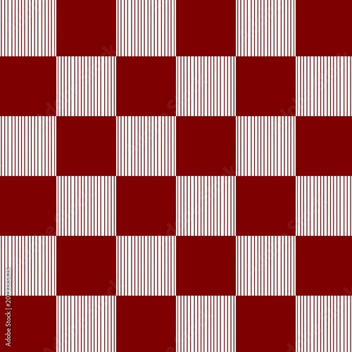 Seamless dark red gingham checkered pattern with vertical stripes on white background