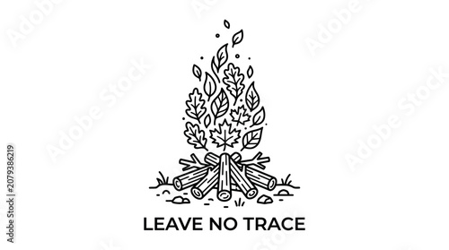 Quadro su tela Leave No Trace hand drawn campfire illustration with leaves as flames