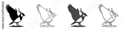 Canvastavla Stylized lapwing bird illustration in four distinct graphic styles for design