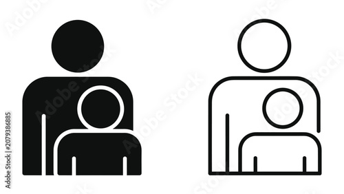 Konstfotografi Parental Love Icon: A stylized representation of a parent and child, symbolizing protection, care, and familial bond in both solid and outline forms