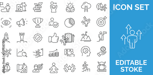 Personal growth and success icons set for motivation career development and achievement.