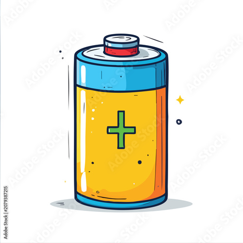 Cartoon style illustration of a generic yellow battery cell.
