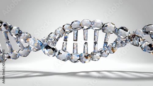 Abstract 3D Render of a DNA Double Helix Structure Made of Crystal Glass Spheres for Science and Genetics Concepts