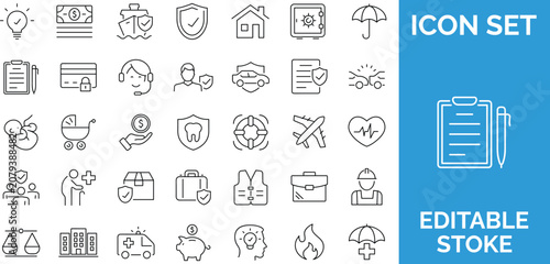 Tableau sur toile Comprehensive insurance icons set for personal and property protection services