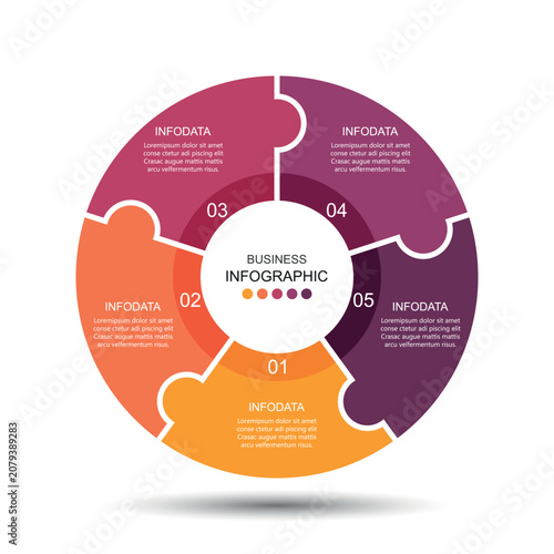 Vector infographic label design with circle infographic template design and 5 options or steps.