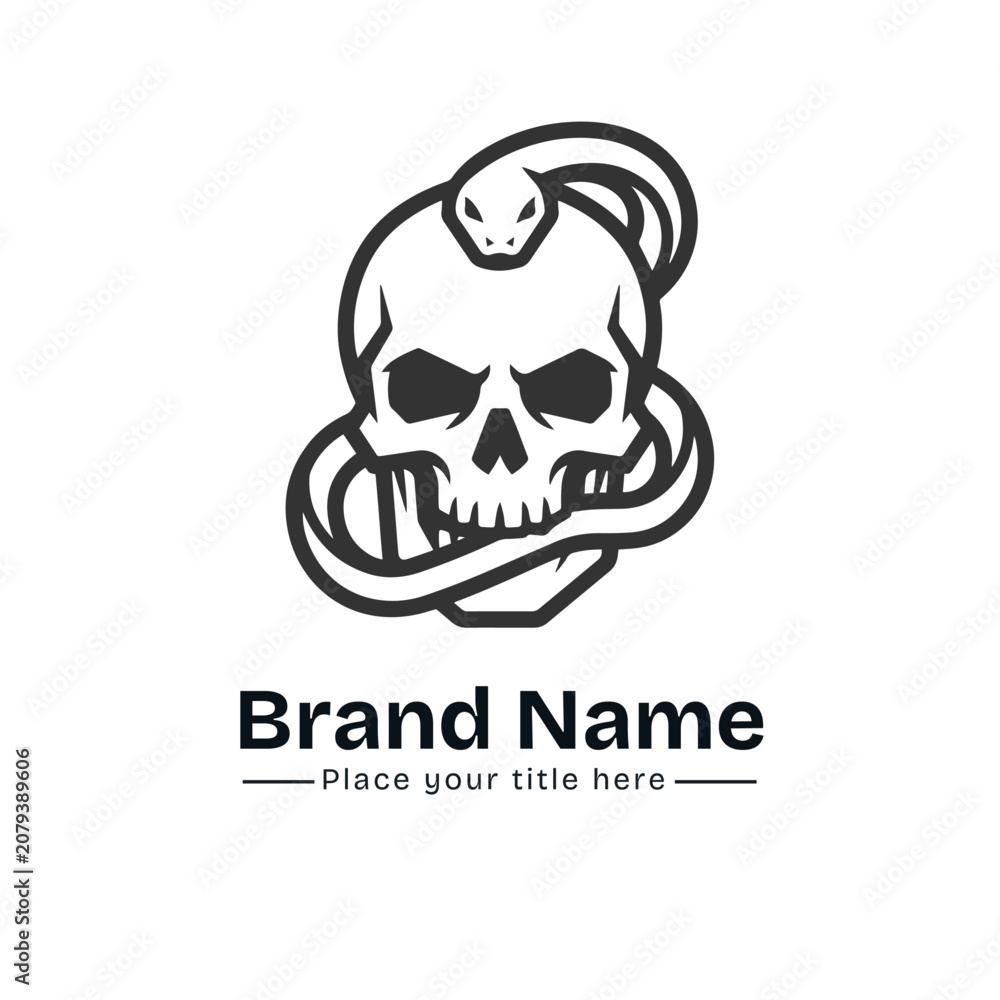 Fototapeta premium Angry Monster Skull Logo Icon; Aggressive Evil Skeleton Head Vector Symbol for Esports Gaming Team Mascot, Heavy Metal Rock Band Merchandise, Fierce Cyberpunk Character, and Badass Tattoo Studio.