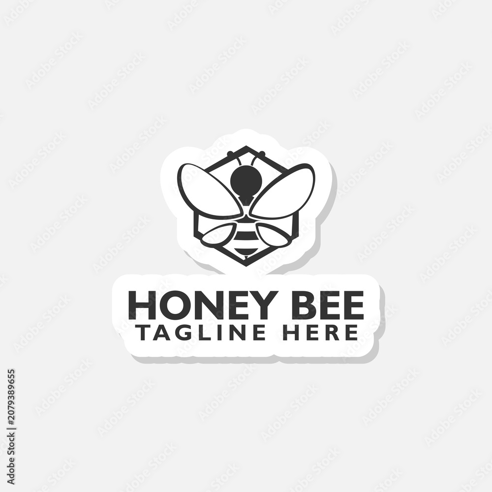 Naklejka premium Honey bee logo sticker isolated on gray background