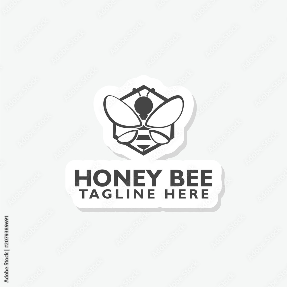 Naklejka premium Honey bee logo sticker isolated on gray background