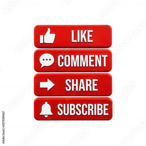 Red Social Media Engagement Buttons Transparent Background