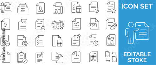 Foto Document management and file organization line icon set for office data storage