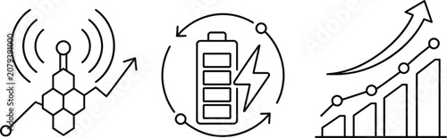 Smart Connectivity, Energy and Business Growth Minimal Outline Icon Set