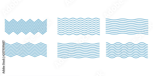 Foto Water waves on white background. Simple set of wavy zigzag lines