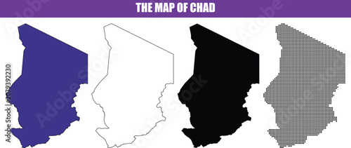 Chad country outline map silhouette in various fill styles during clean presentation Isolated on white background