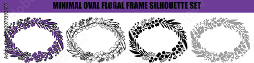 Floral oval frames with delicate leaves and berries during spring Isolated on white background