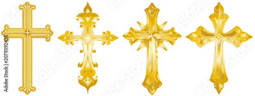 set of Christian crosses with a golden gradient on white background.eps