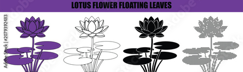 Lotus flower and floating leaves in different styles during daylight Isolated on white background