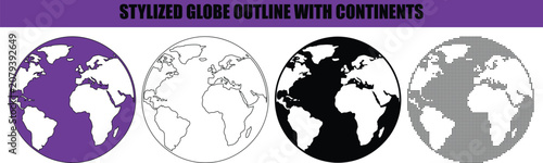 World globe outlines with continents in various styles during a clean presentation Isolated on white background