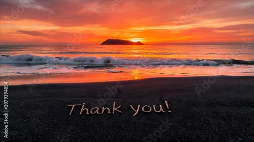 Scenic ocean sunset with gentle waves rolling onto the beach beneath a vibrant orange and pink sky. Perfect for illustrating nature, travel, relaxation, mindfulness, vacation, coastal landscapes, and 