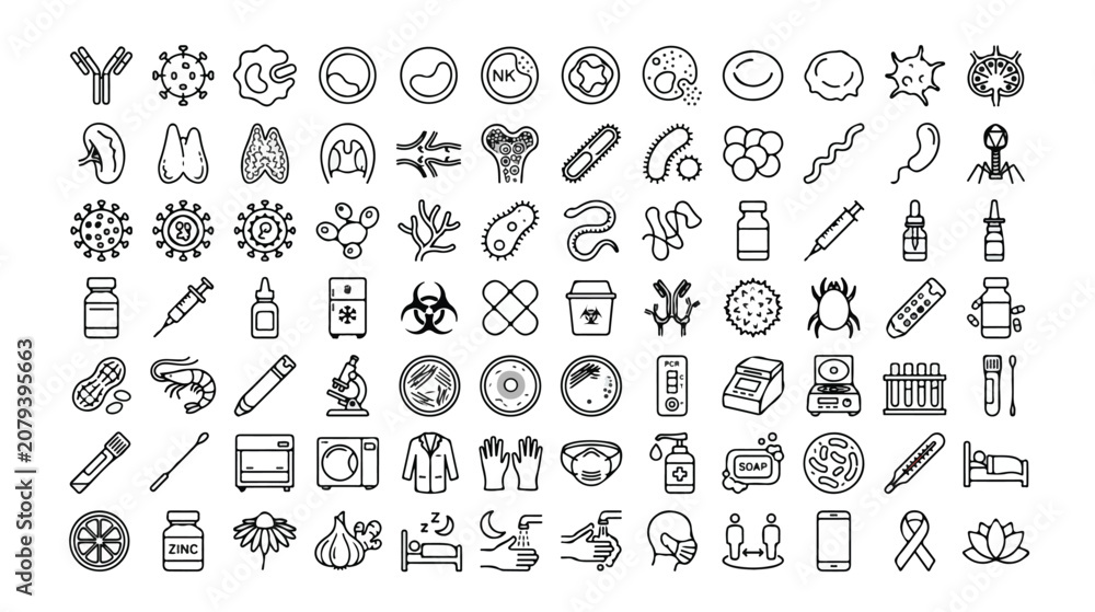 Fototapeta premium Set of 90 Medical and Healthcare Line Icons Vector