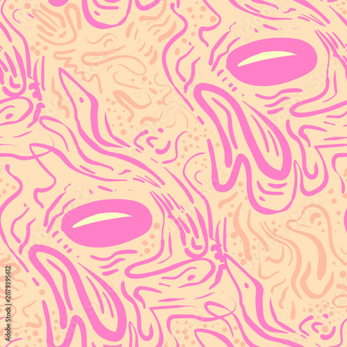 Abstract organic seamless pattern with hand-drawn fluid shapes, wavy lines, and doodle motifs. Modern funky background design for textile, wallpaper, and print