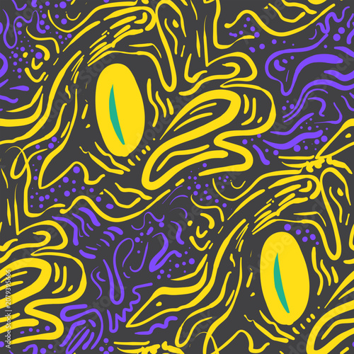 Abstract organic seamless pattern with hand-drawn fluid shapes, wavy lines, and doodle motifs. Modern funky background design for textile, wallpaper, and print