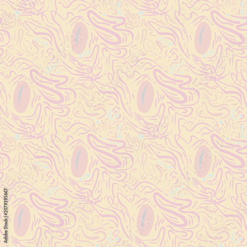 Abstract organic seamless pattern with hand-drawn fluid shapes, wavy lines, and doodle motifs. Modern funky background design for textile, wallpaper, and print
