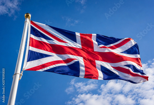 union jack flag on blue sky