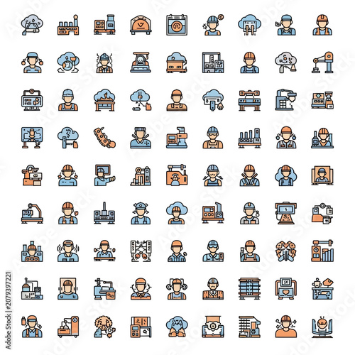 Diverse collection of construction and industry related icons.