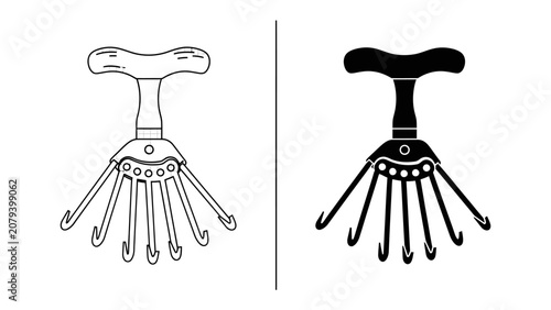 Kitchen Tool Duo: A pair of identical corkscrews, one outlined in black and the other filled in solid black, showcase the classic design of a bar tool.
