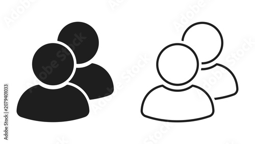 Group of People Icons: Two simplified graphic representations of people, one solid black and one outlined in white, signifying community and interaction.