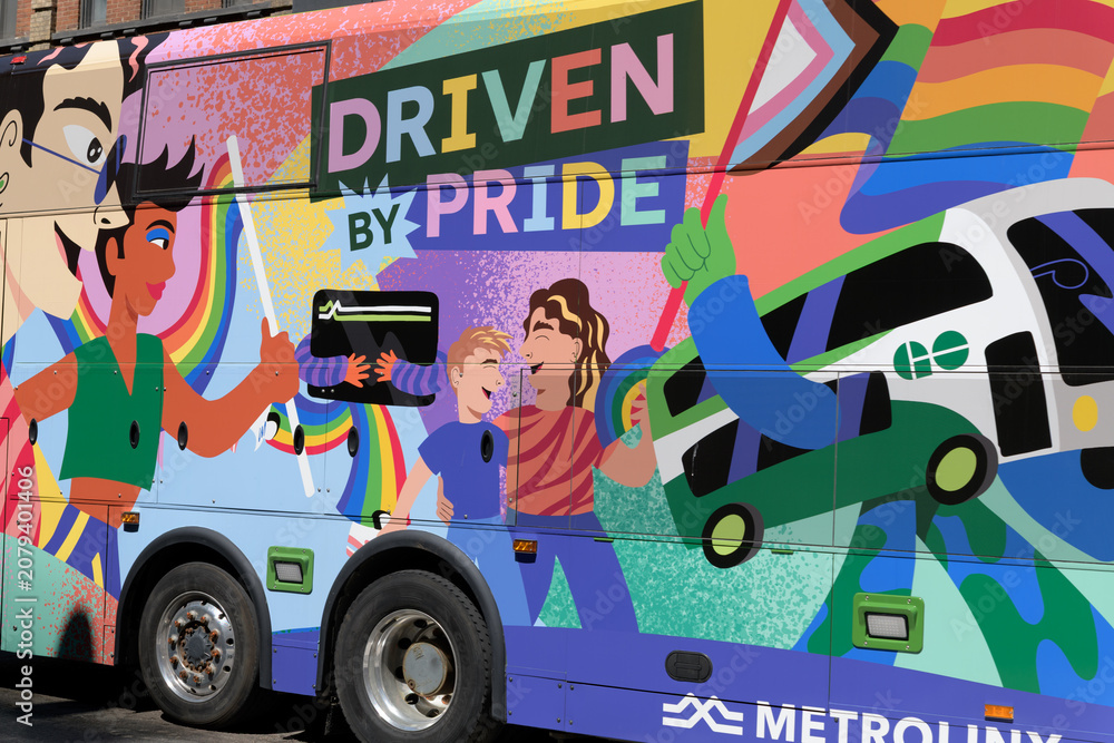 Obraz premium Go Transit Metrolinx sponsored bus-float at Pride Toronto 2026 parade